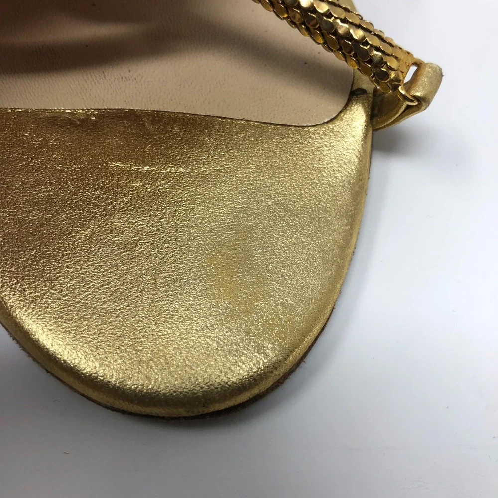 Jimmy Choo Stilletto Heels Womens 35.5 US 5.5 Leather‎ Gold Strappy Slingback